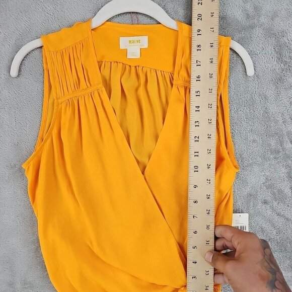 Maeve Wrap Top Womens XS Mango Textured Satin Sleeveless V-Neck Anthropologie - Picture 5 of 9